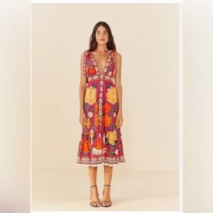 Farm Rio Floral Print V-Neck Midi Dress, Size XL, NWT
